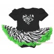 Valentine's Day Black Baby Bodysuit Zebra Dark Green Pettiskirt & Zebra Heart Print JS4390